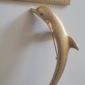 Blazer Brooch: Gold Dolphin Pin Brooch with Blue Eye